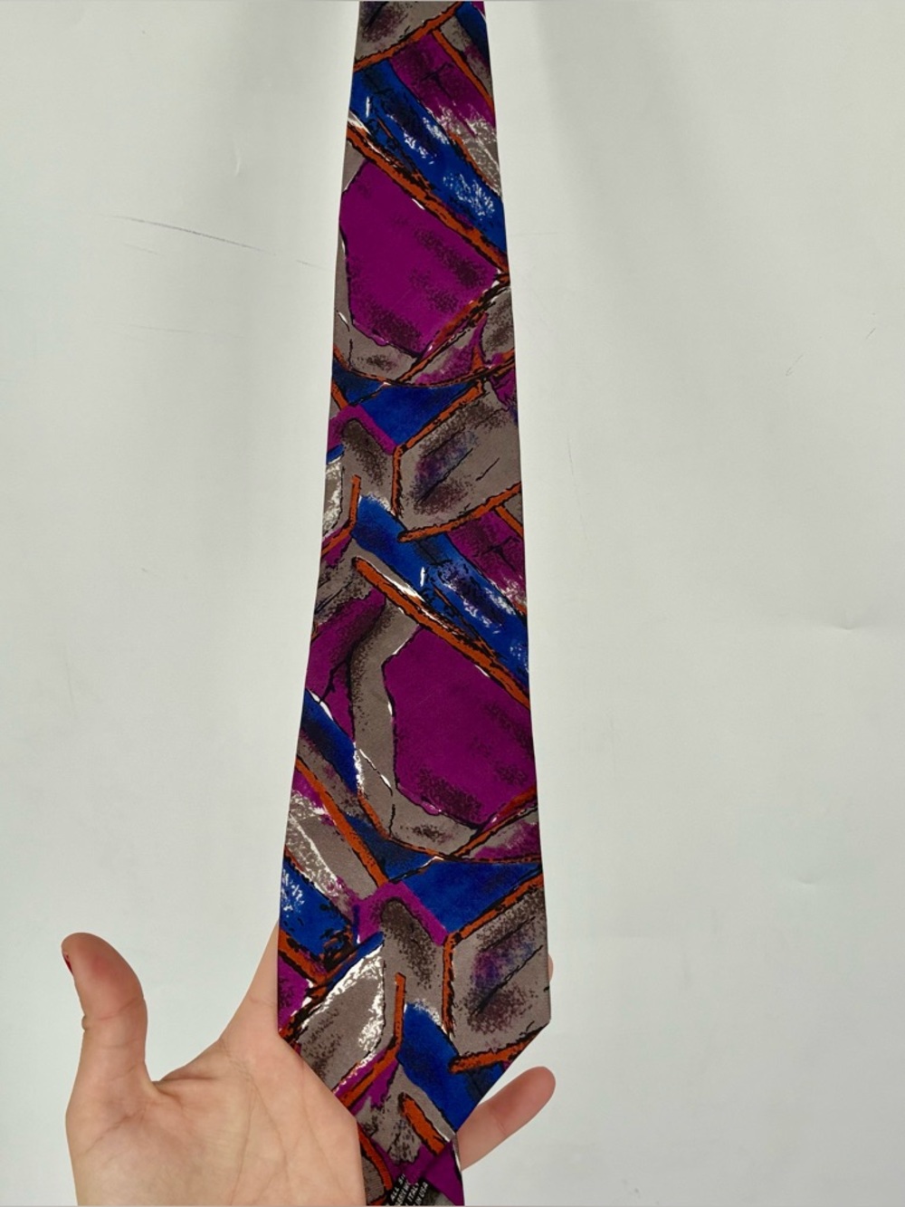 Vintage 90s Christian Dior 100% Silk Italy Geometric Tie Purple Blue Colorful